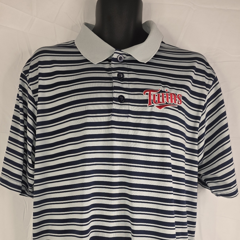 Majestic Minnesota Twins Polo XL Blue Gray Striped Baseball Twin Cities CK-3283 - Picture 2 of 7
